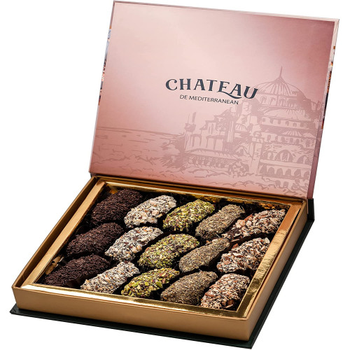 Medjool Dates Filled with Almonds, Coated in Dark Chocolate and Variety of Nuts 500g Gift Box Medjool Dates Filled with Almonds, Coated in Dark Chocolate and Variety of Nuts 500g Gift Box