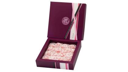 Rose Turkish Delight Lokum, Hand Crafted Shaped Flower, Dessert Gourmet Gift Box Box, 16 Pieces, 300g, Chateau de Mediterranean