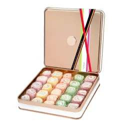 Pasha Sultan Turkish Delight Gift Tin Lokum, Dessert Gourmet Gift Box Tin, 500g, Approx 26 pieces, Chateau De Mediterranean