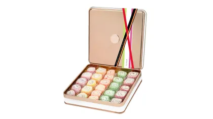 Pasha Sultan Turkish Delight Gift Tin Lokum, Dessert Gourmet Gift Box Tin, 500g, Approx 26 pieces, Chateau De Mediterranean
